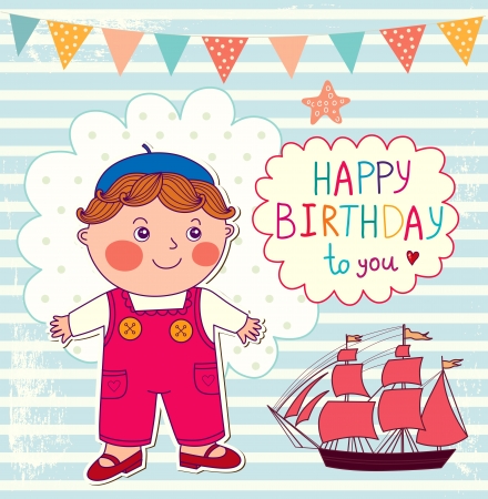 Happy Birthday card with boyのイラスト素材