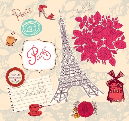  set of Paris symbolsのイラスト素材