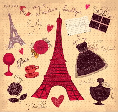 set of Paris symbolsのイラスト素材