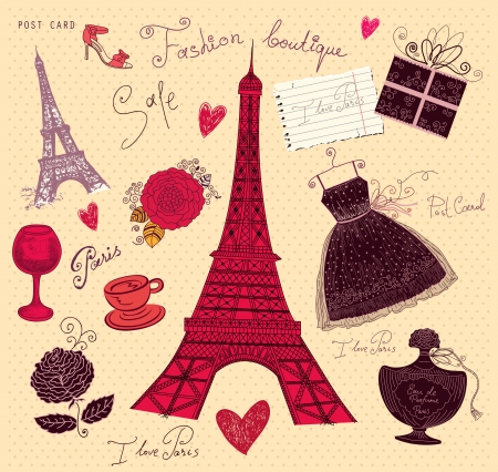 set of Paris symbolsのイラスト素材