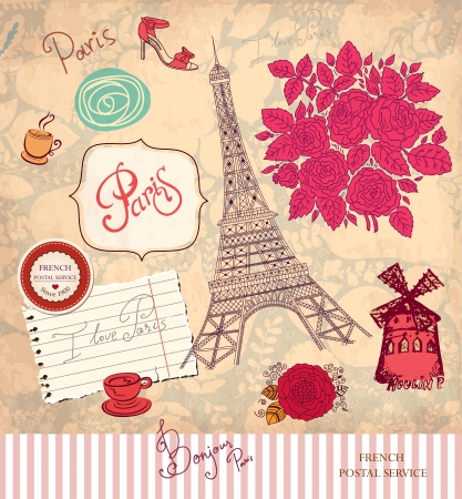 set of Paris symbolsのイラスト素材