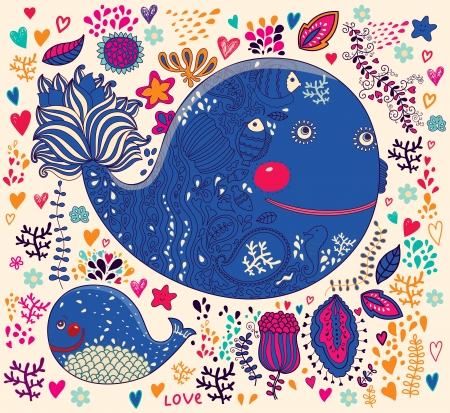 decorative illustration with whaleのイラスト素材