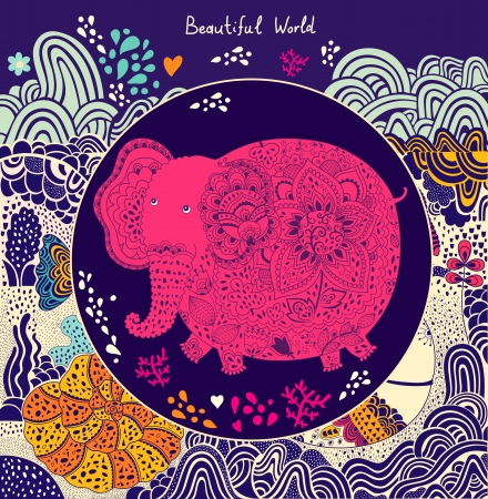 Holiday card with elephantのイラスト素材