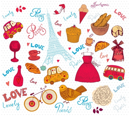 Vector set of Paris symbolsのイラスト素材