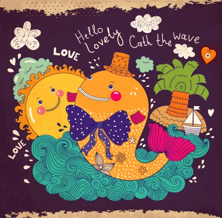 Vector illustration with whaleのイラスト素材