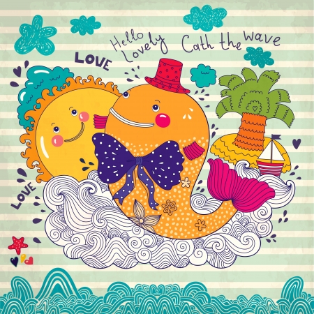 Vector illustration with whaleのイラスト素材