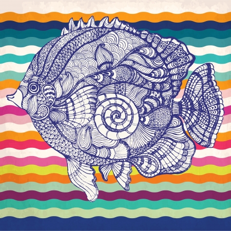 Hand drawn decorative fishのイラスト素材