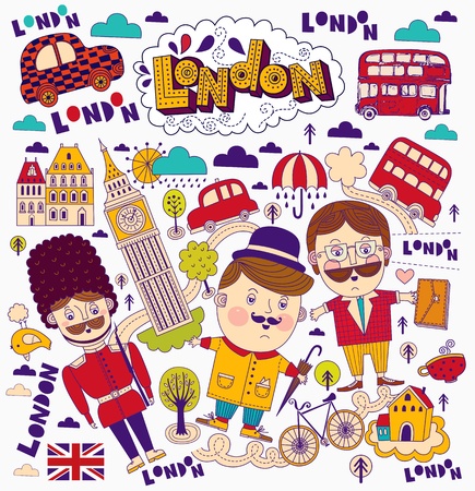Vector set of London symbols and landmarks のイラスト素材