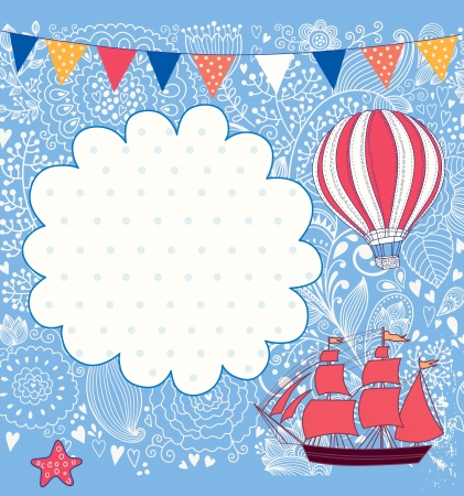 Holiday card with sail boat and balloonのイラスト素材