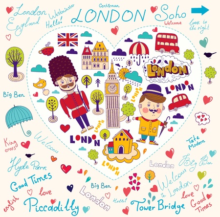 creative set with modern stylized London symbols and landmarksのイラスト素材
