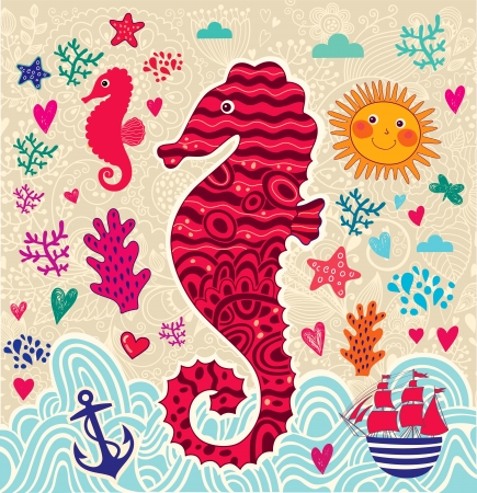 Vector cartoon marine illustration  Sea lifeのイラスト素材
