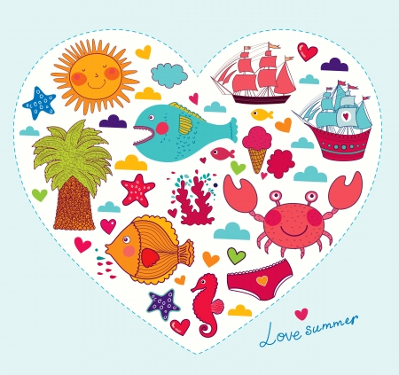 card with summer and travel symbolsのイラスト素材