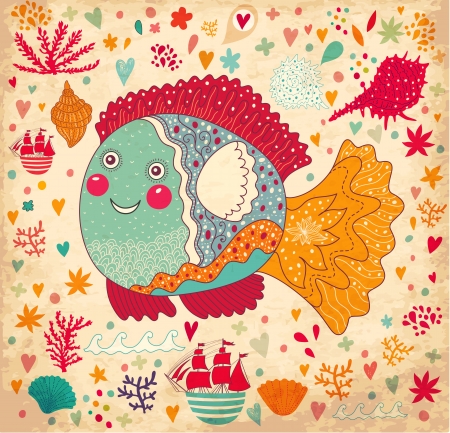 Vector wallpaper with funny fishのイラスト素材