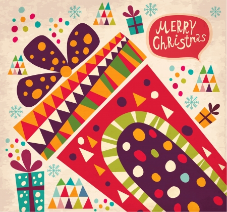 Vintage Christmas card with gift boxのイラスト素材