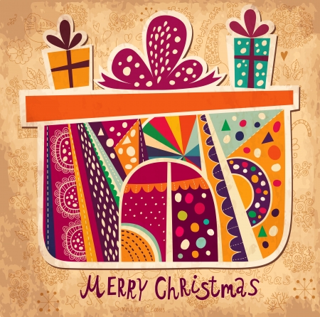 Vintage Christmas card with gift boxのイラスト素材