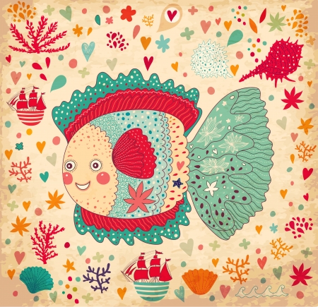 Vector wallpaper with funny fishのイラスト素材