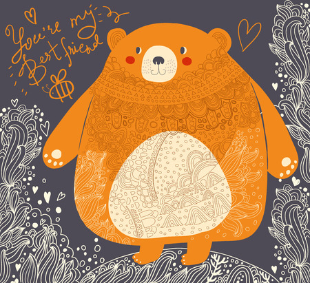 illustration with cute bear and beeのイラスト素材