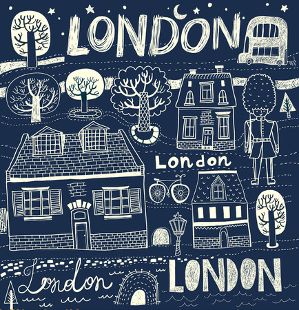 sketches of London streets in black white colors  Night Londonのイラスト素材