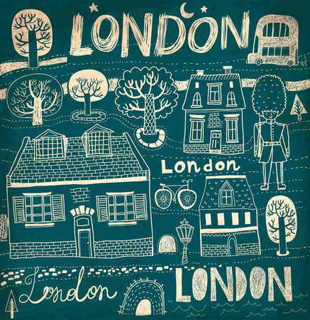 Vector sketches of London streets. Night Londonのイラスト素材