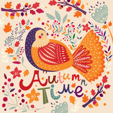 Autumn background with birdのイラスト素材