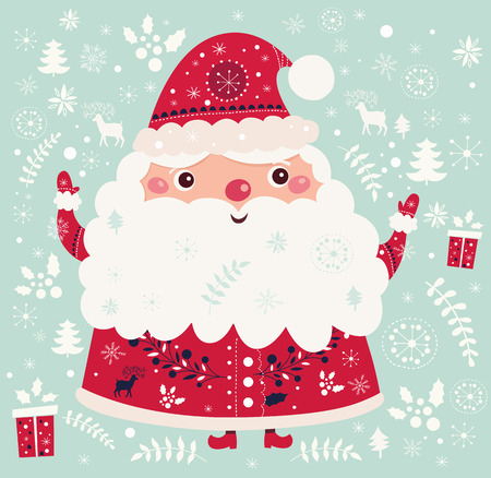 Christmas vector illustration with funny Santa Clausのイラスト素材