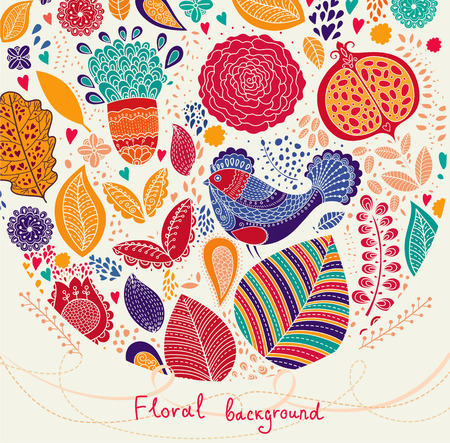 Floral background with birdのイラスト素材