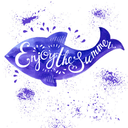Summer hand drawn typography poster with fish. のイラスト素材