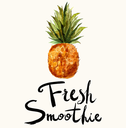 Hand drawn vector bright pineapple in watercolor techniqueのイラスト素材