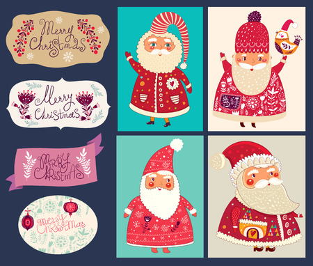 Holiday vector collection with the Santa Clauses for Christmas and New Year decorationのイラスト素材
