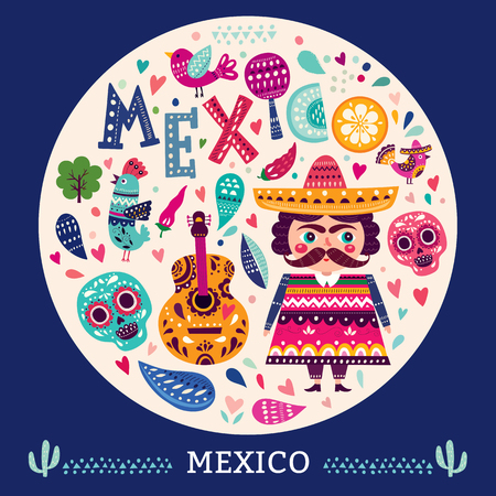 Illustration with symbols of Mexicoのイラスト素材