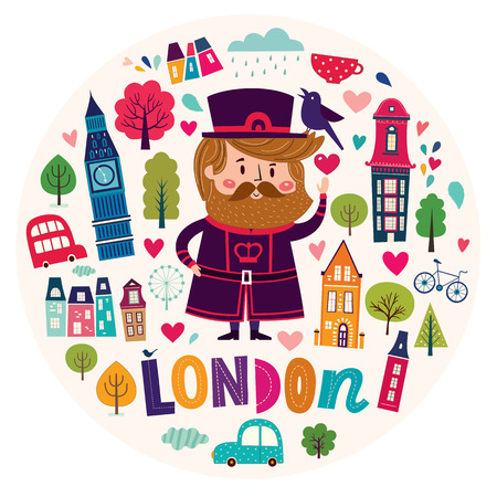 Illustration with symbols of Londonのイラスト素材
