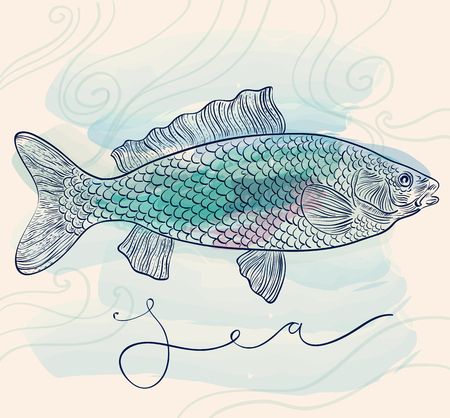 Hand drawn vector illustration with fishのイラスト素材