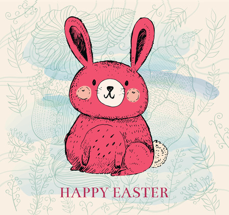 Easter greeting card with bunny and floral backgroundのイラスト素材