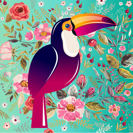 Tropical bird - Toucan on watercolor backgroundのイラスト素材