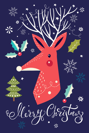 Christmas postcard with deerのイラスト素材