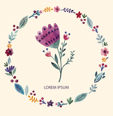 Illustration with litle flower and floral wreathのイラスト素材