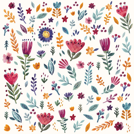Floral pattern with watercolor flowers and leavesのイラスト素材