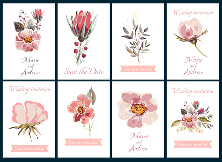Wedding invitations. Elegant vector collection with flowersのイラスト素材