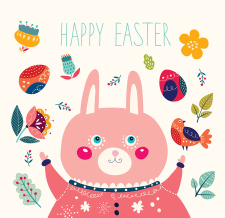 Happy easter card. Holiday easter illustration in cartoon style. Stylish holiday background.のイラスト素材