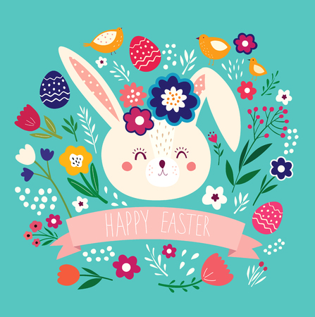 Happy easter card. Holiday easter illustration in cartoon style. Stylish holidayのイラスト素材
