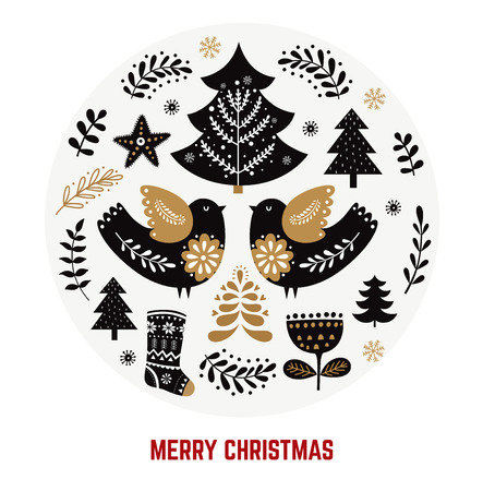 Christmas illustration with traditional symbols in Scandinavian styleのイラスト素材