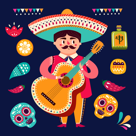 Mexican man with guitarのイラスト素材