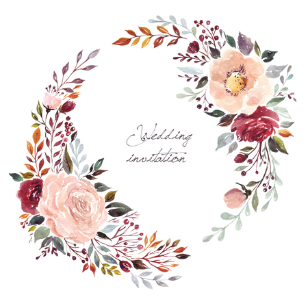 Watercolor floral wreathのイラスト素材