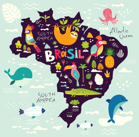 Vector illustration with map of Brazil. Symbols of Brazilのイラスト素材