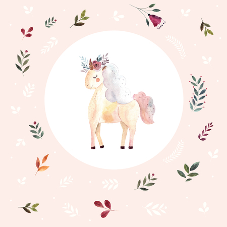 Vintage illustration with cute unicornのイラスト素材