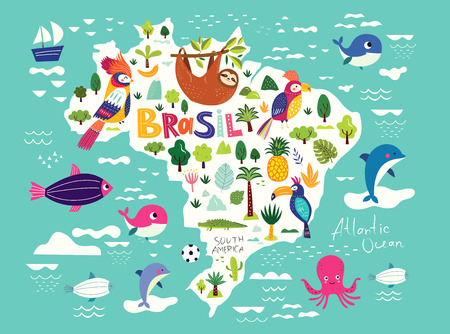 Vector illustration with map of Brazil. Symbols of Brazilのイラスト素材