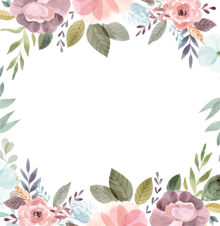 Watercolor illustration with floral wreathのイラスト素材