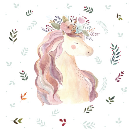 Vintage illustration with cute unicornのイラスト素材
