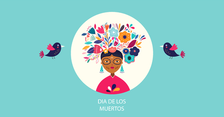 Dia de los muertros. Vector template with mexican womanのイラスト素材