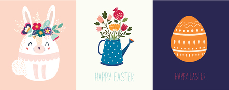Vector illustration with cute bunny and flowers. Easter illustrationのイラスト素材